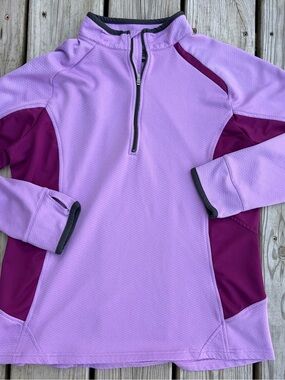 Nike‎ Dri Fit Running Woman's 1/3 Zip Pullover Jacket Size XL Purple Small Flaw